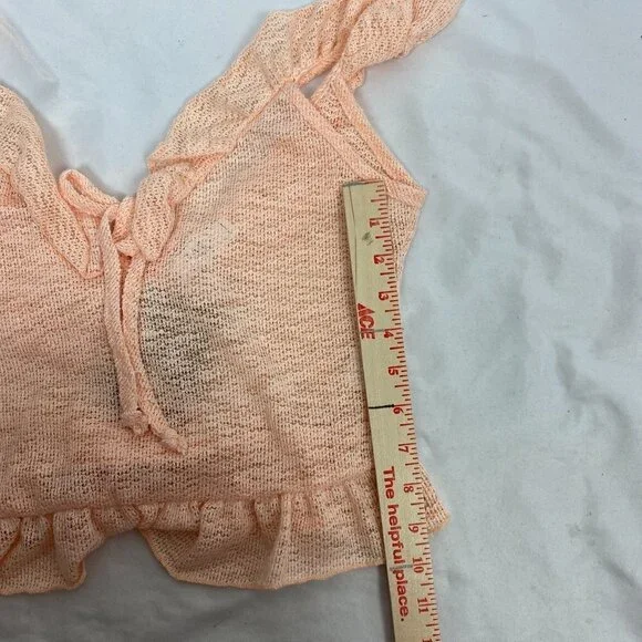 Sage The Label NWT Size S Crochet Cropped Blouse V-Neck Ruffle Pink Cottagecore - Picture 5 of 5